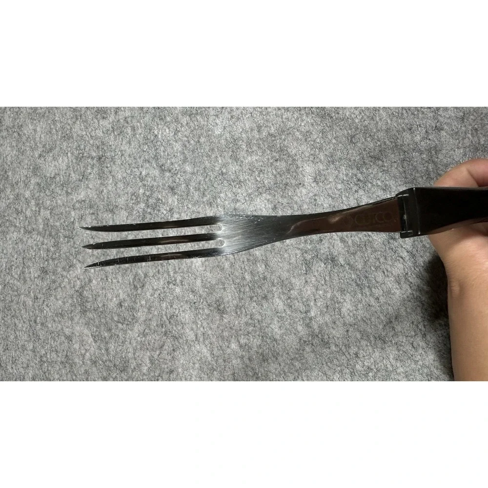 Vintage Cutco 1726 Turning 3 Prong Fork Dark Brown Swirl/Black Handle 11